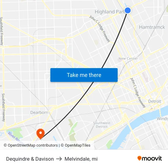 Dequindre & Davison to Melvindale, mi map