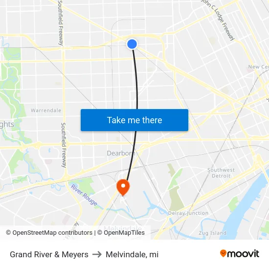 Grand River & Meyers to Melvindale, mi map