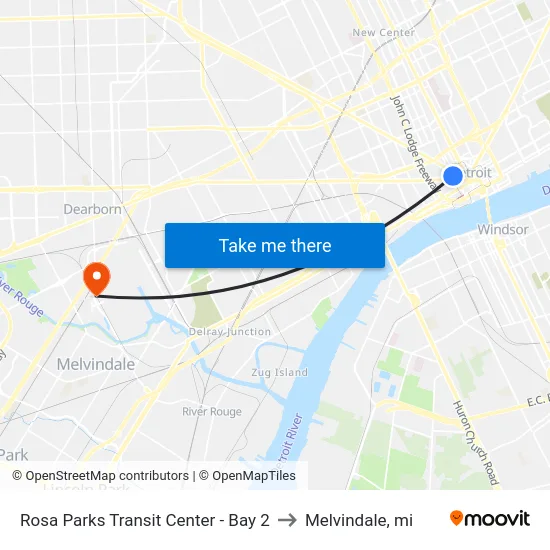 Rosa Parks Transit Center - Bay 2 to Melvindale, mi map