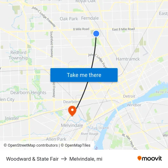 Woodward & State Fair to Melvindale, mi map