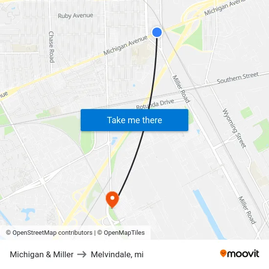 Michigan & Miller to Melvindale, mi map