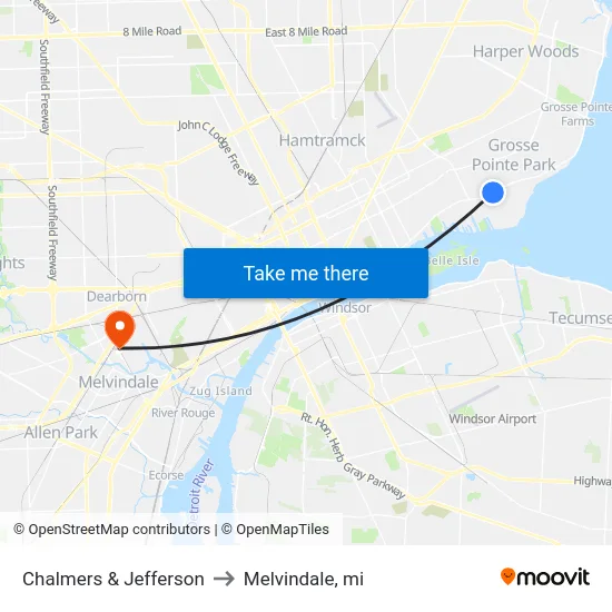 Chalmers & Jefferson to Melvindale, mi map