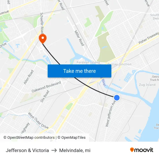 Jefferson & Victoria to Melvindale, mi map