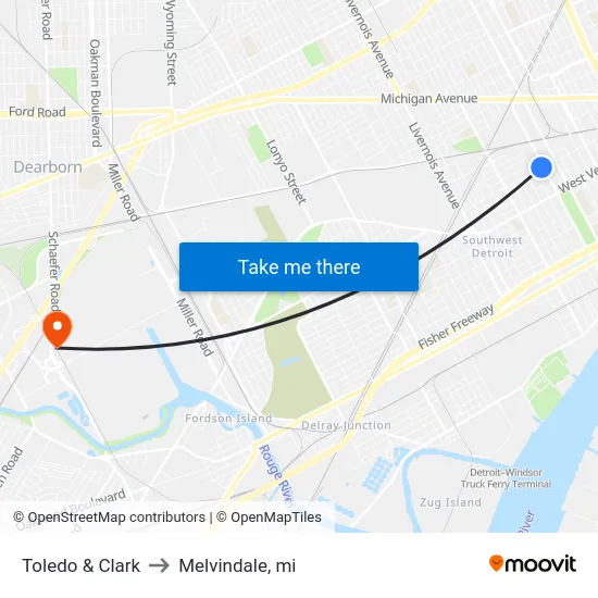 Toledo & Clark to Melvindale, mi map