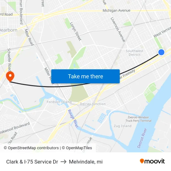 Clark & I-75 Service Dr to Melvindale, mi map