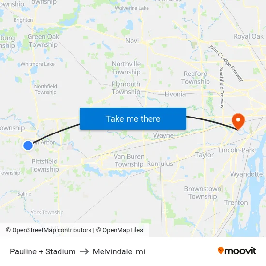 Pauline + Stadium to Melvindale, mi map