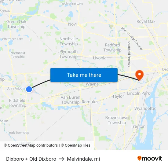 Dixboro + Old Dixboro to Melvindale, mi map