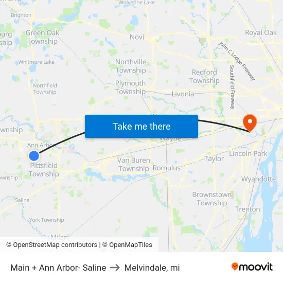 Main + Ann Arbor- Saline to Melvindale, mi map