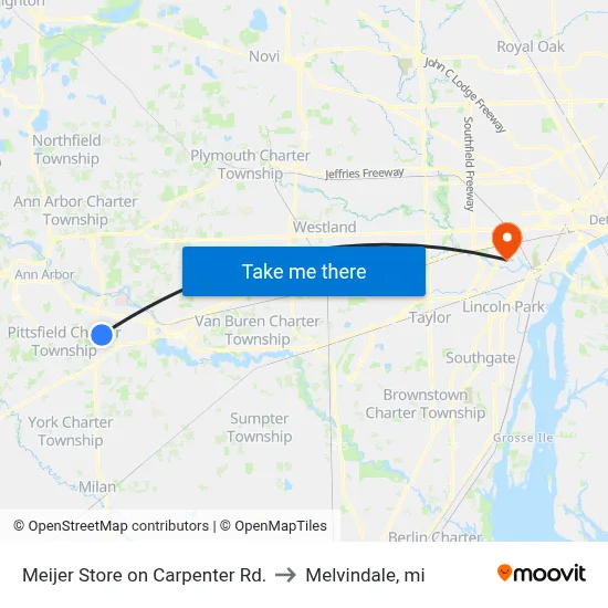 Meijer Store on Carpenter Rd. to Melvindale, mi map