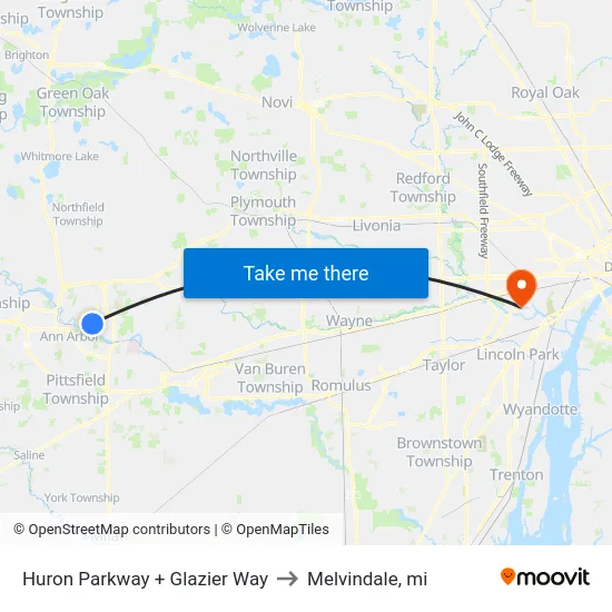 Huron Parkway + Glazier Way to Melvindale, mi map