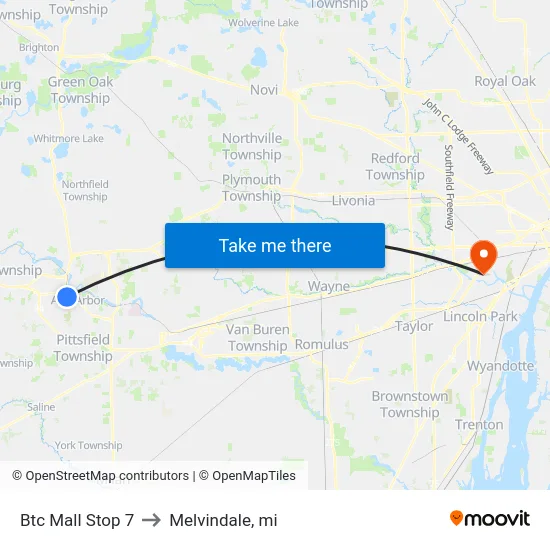Btc Mall Stop 7 to Melvindale, mi map