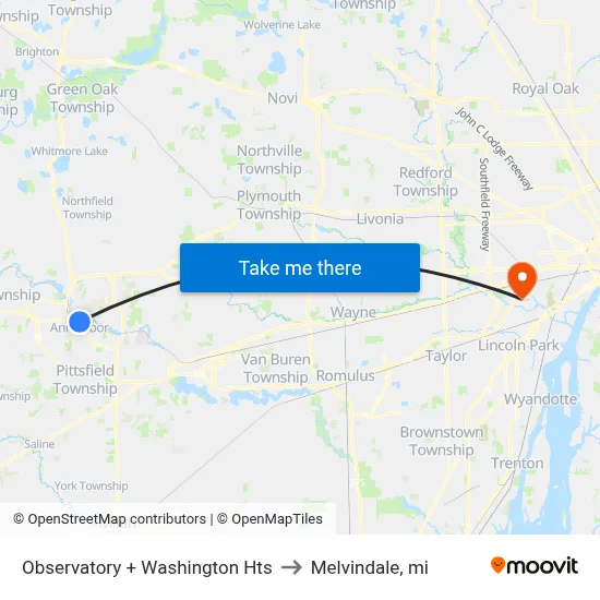 Observatory + Washington Hts to Melvindale, mi map