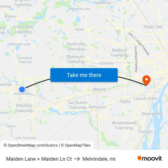 Maiden Lane + Maiden Ln Ct to Melvindale, mi map