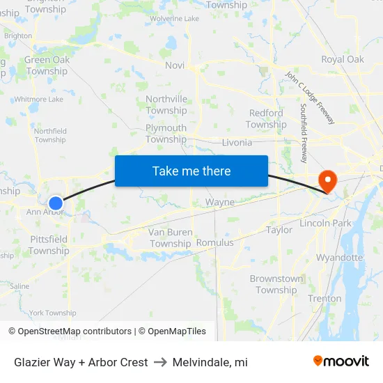 Glazier Way + Arbor Crest to Melvindale, mi map