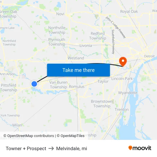 Towner + Prospect to Melvindale, mi map