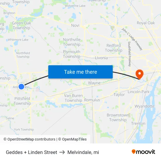 Geddes + Linden Street to Melvindale, mi map
