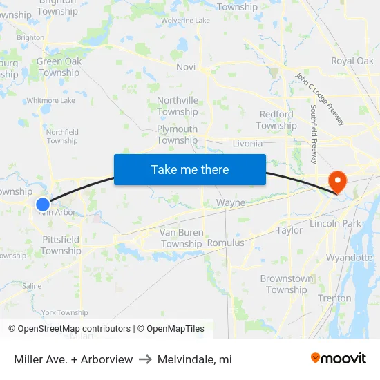 Miller Ave. + Arborview to Melvindale, mi map