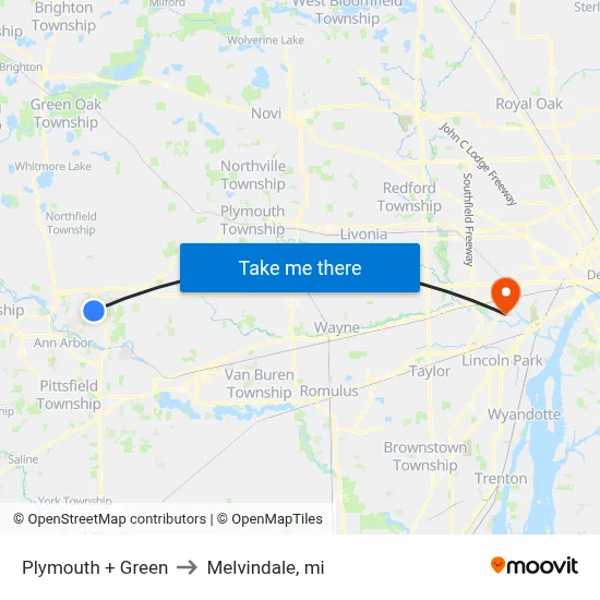 Plymouth + Green to Melvindale, mi map