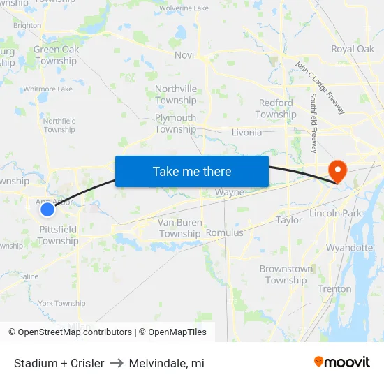 Stadium + Crisler to Melvindale, mi map