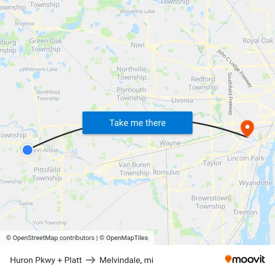 Huron Pkwy + Platt to Melvindale, mi map