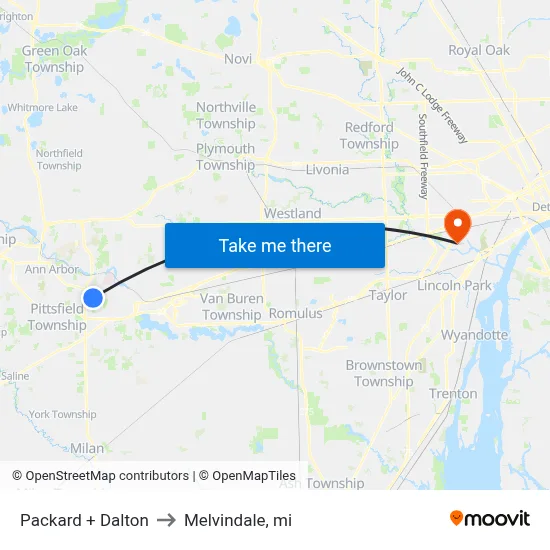 Packard + Dalton to Melvindale, mi map