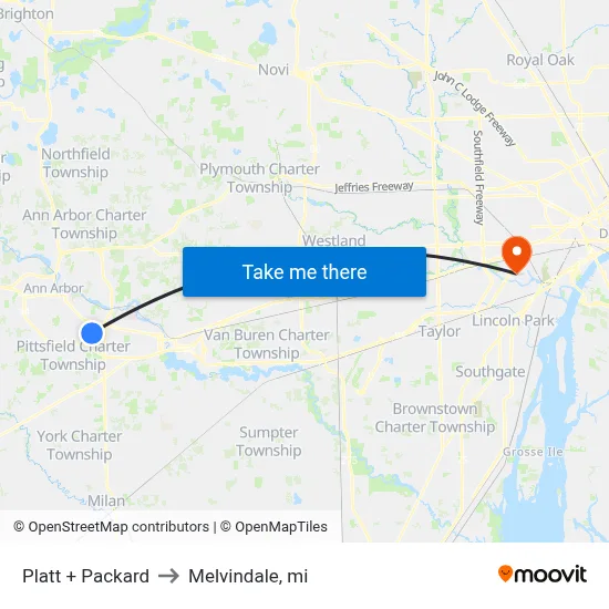 Platt  + Packard to Melvindale, mi map