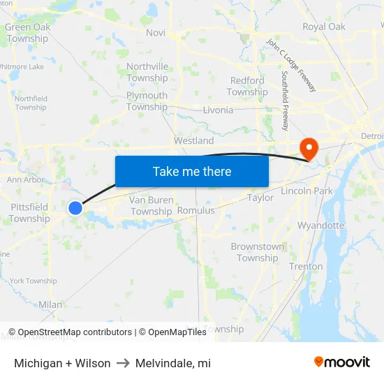 Michigan + Wilson to Melvindale, mi map