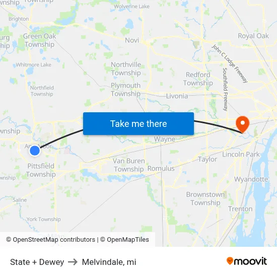 State + Dewey to Melvindale, mi map