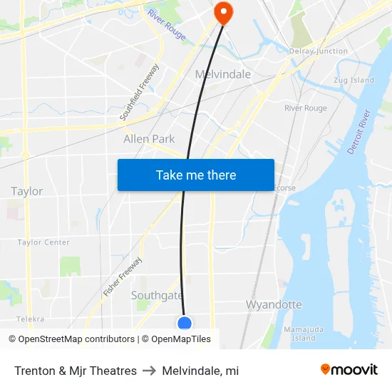 Trenton & Mjr Theatres to Melvindale, mi map