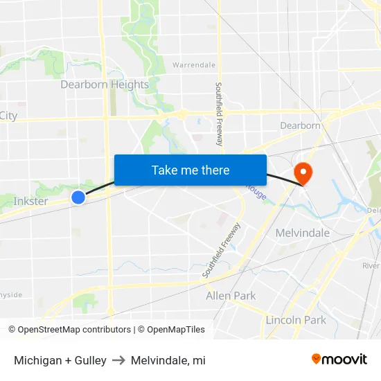 Michigan + Gulley to Melvindale, mi map