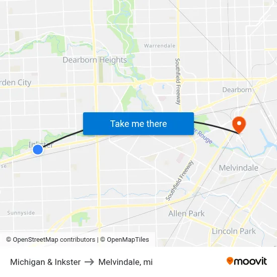 Michigan & Inkster to Melvindale, mi map