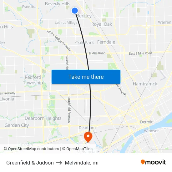 Greenfield & Judson to Melvindale, mi map