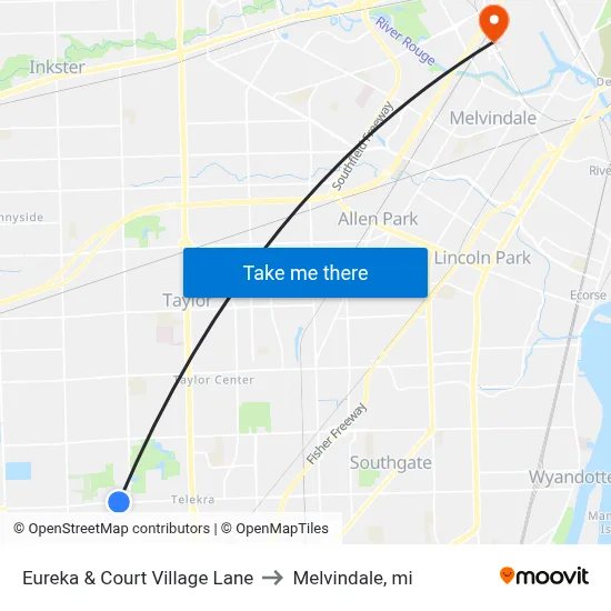 Eureka & Court Village Lane to Melvindale, mi map