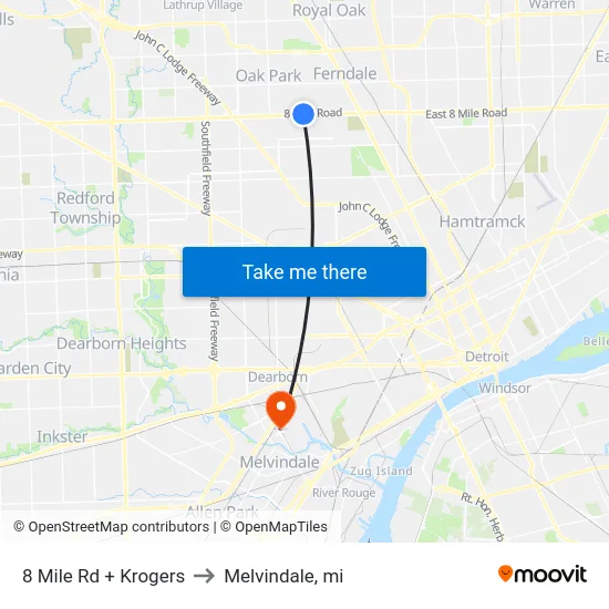 8 Mile Rd + Krogers to Melvindale, mi map