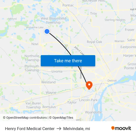 Henry Ford Medical Center to Melvindale, mi map