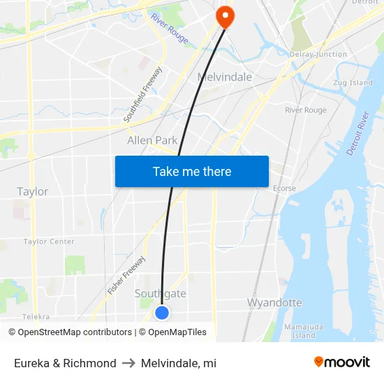 Eureka & Richmond to Melvindale, mi map
