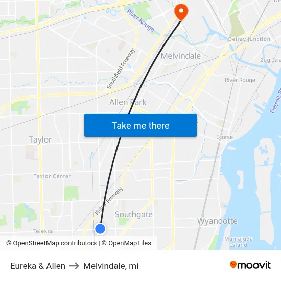 Eureka & Allen to Melvindale, mi map