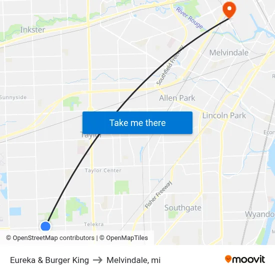 Eureka @ Burger King to Melvindale, mi map