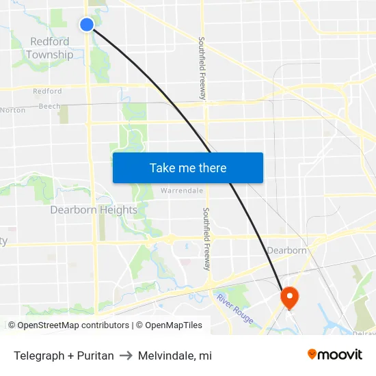 Telegraph + Puritan to Melvindale, mi map