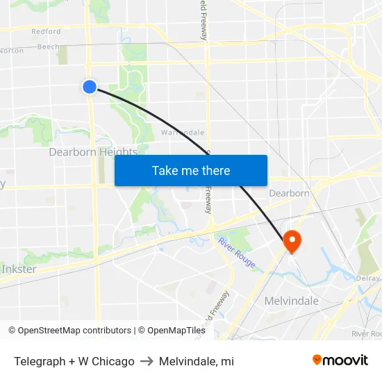 Telegraph + W Chicago to Melvindale, mi map