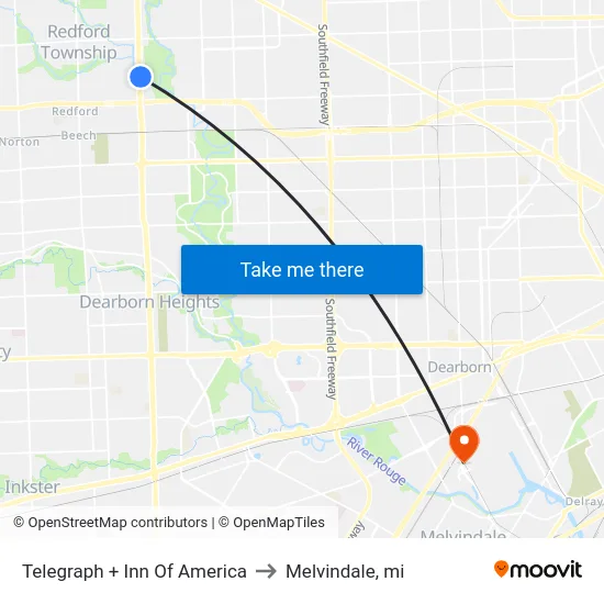 Telegraph + Inn Of America to Melvindale, mi map