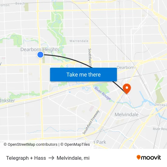 Telegraph + Hass to Melvindale, mi map