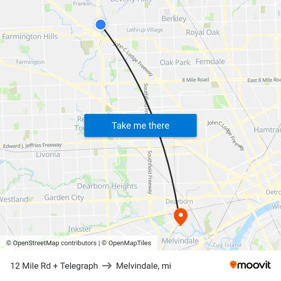 12 Mile Rd + Telegraph to Melvindale, mi map