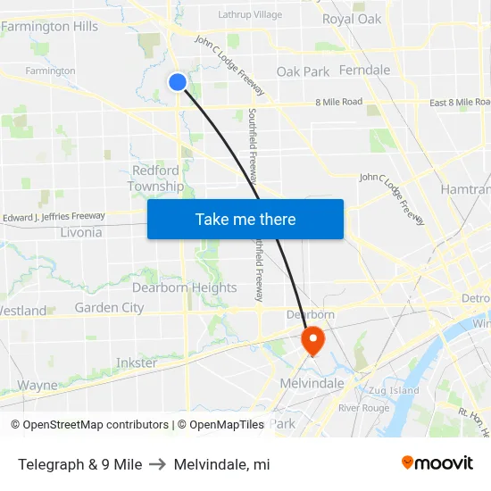 Telegraph & 9 Mile to Melvindale, mi map