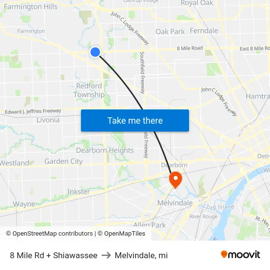 8 Mile Rd + Shiawassee to Melvindale, mi map