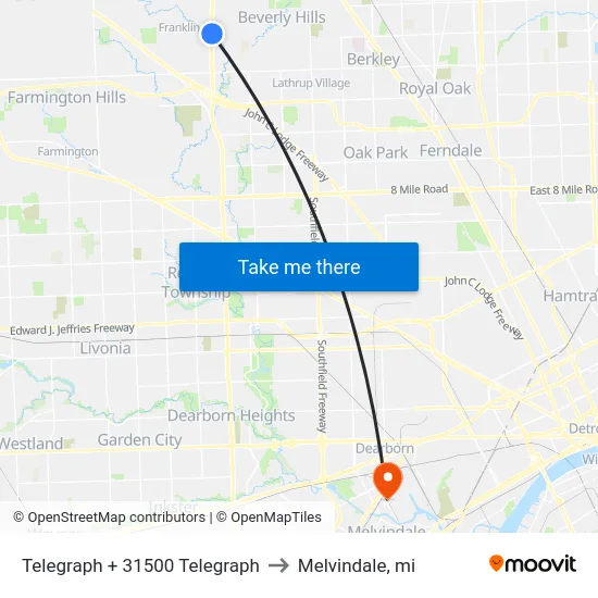 Telegraph + 31500 Telegraph to Melvindale, mi map