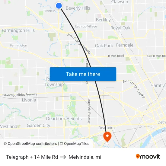Telegraph + 14 Mile Rd to Melvindale, mi map