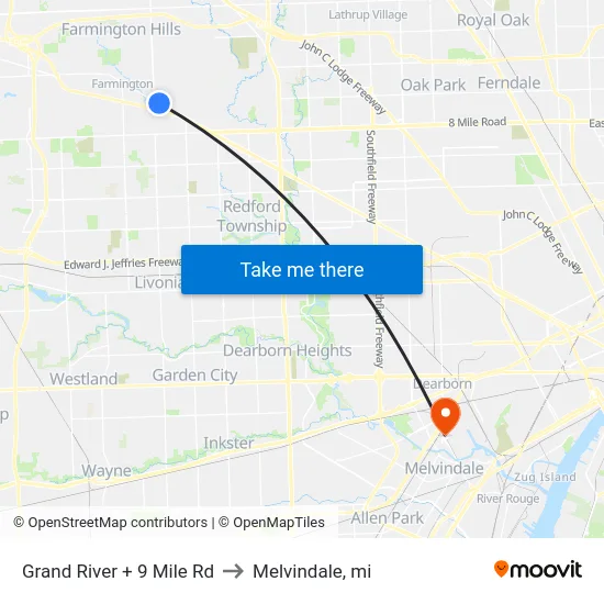 Grand River + 9 Mile Rd to Melvindale, mi map