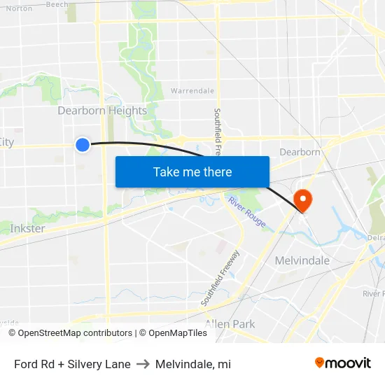 Ford Rd + Silvery Lane to Melvindale, mi map