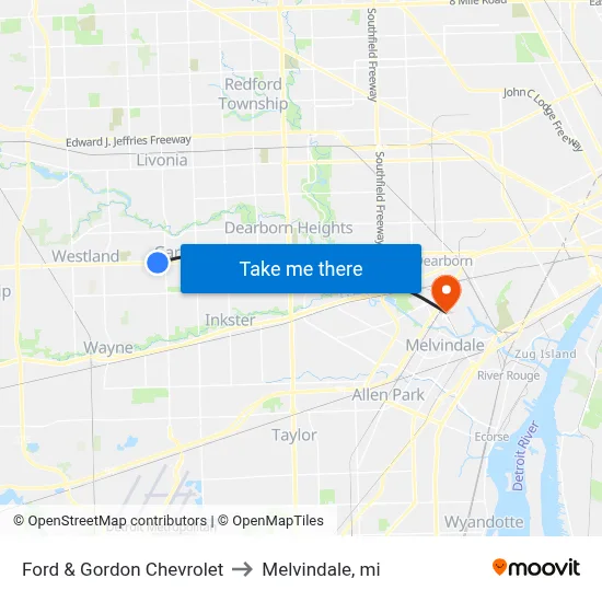 Ford & Gordon Chevrolet to Melvindale, mi map